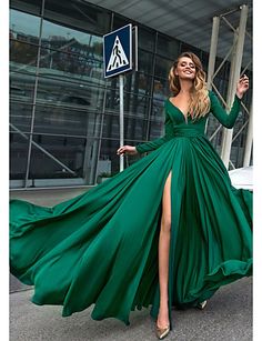 A-Line Empire Minimalist Holiday Formal Evening Dress V Neck Long Sleeve Floor Length Chiffon with Split Front 2020 Burgundy Homecoming Dress, Ombre Prom Dresses, Formal Ball Gown, Long Sleeve Prom, Burgundy Prom Dress, Backless Prom Dresses, Plus Size Prom Dresses, Maxi Robes, Lace Mermaid Wedding Dress