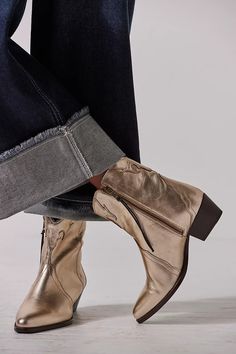 New Frontier Western Boot | Free People Ut Game, Western Boot, Vintage Aesthetic, Boot Shop, Stacked Heel, Boho Clothing, Leather Ankle Boots, Western Boots, Boho Outfits