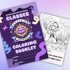 two children's coloring books on a purple background