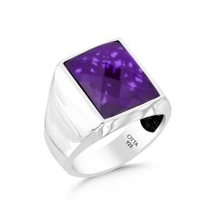 OTTASILVER Classic Handmade Mens 925 Sterling Silver Amethyst Zircon Stone Minimalist Engagement Signet Ring Formal Sterling Silver Signet Ring With Rectangular Stone, Classic Amethyst Ring With Rectangular Stone For Gift, Classic Amethyst Ring With Rectangular Stone, Classic Amethyst Signet Ring For Gift, Classic Amethyst Signet Ring As Gift, Classic Purple Signet Ring With Polished Finish, Classic Sterling Silver Amethyst Ring Gift, Amethyst Signet Ring With Polished Finish As Gift, Sterling Silver Signet Ring With Rectangular Stone For Gift