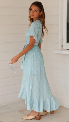 Retro Printed V neck Lace up Short Sleeve Sexy Dress Maxi Dress - Light Blue,L Blue Plaid Dress, Evening Gowns Formal, Dress Maxi, Neck Lace, Style Boho, Sleeves (women), Bohemian Dress, Plaid Dress, Beach Dress