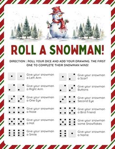 a snowman game with words and pictures on it