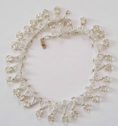 Genuine Pearl and Hand Crocheted Lace Tatted Beaded Fringe Collar Necklace Crocheted Lace, Fresh Water Pearls, Water Pearls, Beaded Fringe, Glass Seed Beads, Collar Necklace, Crochet Lace, Hand Crochet, Crystal Beads