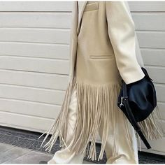 Real Estate Outfits, Fringe Coats, Wool Coat Women, Boyfriend Blazer, Tassels Fashion, Woolen Coat, Blazer Coat, Dress With Boots, Wool Coat