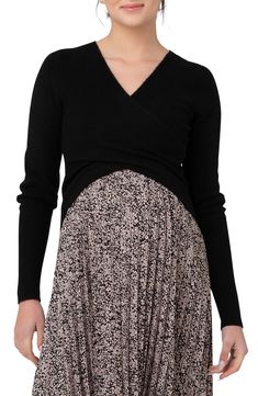 Keep your look perfectly polished with this cropped faux-wrap sweater fashioned with hidden panels for easy nursing access. Surplice V-neck Long sleeves 54% acrylic, 42% nylon, 4% elastane Hand wash, dry flat Imported Fall And Winter Maternity Outfits, Maternity Crop Tops, Casual Maternity Dress, Nursing Sweater, Winter Maternity Outfits, Winter Maternity, Pregnancy Outfits, Crop Top Outfits, Knit Fashion