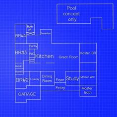 a blueprinted floor plan for a kitchen with the words pool, concept only