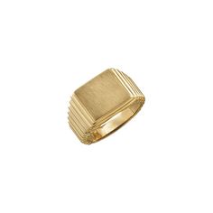 A sleek design complements the traditionally stylish signet ring. Metal: 14K gold Ring Top Dimensions: 14x13mm Note: yellow gold shown; ring also available in white gold and platinum. Mens Golden Ring, Signant Ring Mens, Unique Men’s Rings, Art Deco Signet Ring, Men’s Signet Wedding Ring, Classic Formal Dome Ring With Polished Edges, Classic Engraved Ring With Polished Edges, Elegant Rings With Rounded Edges For Formal Occasions, Elegant Formal Rings With Rounded Edges