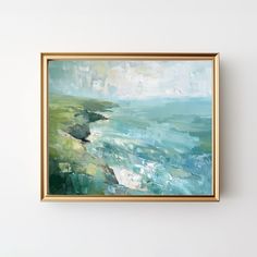 an abstract painting hangs on the wall