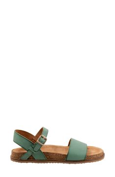 A rich leather upper adds timeless appeal to a minimalist sandal grounded by a cushioned footbed for comfortable wear. 1" heel; 1/2" platform Adjustable ankle strap with buckle closure Leather upper/textile lining/synthetic sole Cushioned footbed with arch support Imported Green Leather Open Toe Footbed Sandals, Green Open Toe Footbed Sandals With Removable Insole, Sandals With Leather Footbed And Ankle Strap, Leather Slingback Sandals With Cork-bed Midsoles And Ankle Strap, Green Ankle Strap Sandals With Removable Insole, Adjustable Ankle Strap Platform Footbed Sandals, Adjustable Ankle Strap Footbed Sandals With Platform, Green Adjustable Sandals With Buckle Closure, Green Leather Wedge Sandals With Ankle Strap