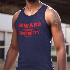 "Custom & Vintage Howard U HBCU College Apparel, Graphic Tees, Hoodies, Sweatshirts, and More Howard Univ Apparel For Both Howard Students and Howard Alumni. Black owned, HBCU alumni operated apparel company specializing in academic wear. This Howard U product is handmade in Atlanta, GA with materials purchased from local Atlanta vendors. We use only the best material, printing, and packaging. Orders typically ship much faster than posted timeframes.  Ladies Tanks Are Relaxed Racerback Tanks (or Collegiate Sleeveless Top For Streetwear, Collegiate Sleeveless Cotton Top, Collegiate Fitted Sleeveless Top, Collegiate Sleeveless Fitted Top, Collegiate Cotton Tank Top For College, Collegiate Sleeveless Tops With Letter Print, Crew Neck Cotton Tank Top For College, Fitted Letter Print Tops For Team Spirit, Fitted Sleeveless Team Spirit Tops