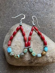 Sterling Silver Red Coral W Blue Green Turquoise Bead Loop Earrings.Measurements: 3 inch by 1.25 inchBest Offers Accepted! Southwestern Red Drop Earrings, Red Southwestern Dangle Earrings, Red Earrings With Natural Stones In Round Beads, Southwestern Red Dangle Earrings, Southwestern Style Red Dangle Earrings, Nickel-free Red Southwestern Earrings, Nickel-free Southwestern Red Earrings, Southwestern Red Earrings With Colorful Beads, Southwestern Style Red Nickel-free Earrings