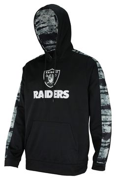 a black oakland football hoodie with the oakland bears logo on it and camo sleeves