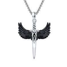 PRICES MAY VARY. Sword Necklace: The sword is a symbol of strength, power, and protection. Wearing a sword necklace can serve as a reminder of one's inner strength and determination. The black wings represent freedom, independence, and the ability to soar above adversity. With this protection necklace, you will have strong faith to protect your what you love. 925 Sterling Silver: The dagger necklace is used 925 sterling sliver. In terms of the finish, the necklace has undergone oxidation process Jewelry Valentines Day, Dagger Necklace, Vikings Gifts, Electroplating Process, Wing Jewelry, Strong Faith, Protection Amulet, Silver Wings, Black Wings