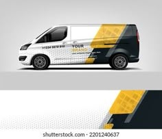 two van wrappers with yellow and black stripes on the side, one for your company