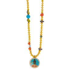 The Yoga Serenity Necklace is the perfect piece to brighten up your life. Perfect for yoga and meditation lovers, I adorned this necklace with the energy of bright colors, Om Mantra, Buddha Eyes and evil eye beads for all the spiritual energy you need. Life is too short to live in black and white, treat yourself to this unique vibrant piece that radiates love and good vibes. Buddha Eyes are enriched with spiritual aura. The two eyes symbolize the eyes that see the material world, and are called Bohemian Necklaces With 8mm Beads For Rituals, Multicolor Spiritual Long Beaded Necklaces, Yellow Spiritual Beaded Necklace With Gemstone Beads, Spiritual Yellow Hand-strung Necklaces, Multicolor Spiritual Long Beaded Necklace, Spiritual Yellow Hand-strung Necklace, Orange Jewelry With 108 Beads For Meditation, Yellow Hand-strung Jewelry For Meditation, Yellow Bohemian Necklace With 108 Beads