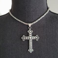 My Vintage (Circa Y2k) "Yurman"-Like Necklace And Cross. Beautiful, Intricate Workmanship (Or Workwomanship?!?) On Sturdy Chain. Solid Sterling Silver. Chain And Cross Together Are Substantial; Total Weight Is 52 Grams Or 1.83 Ounces. Cross Is 2.5" Tall And 3/4" Wide. The Chain Is In Perfect Condition; Only The Cross Has Some Light Wear On The Back (See Photo) But Can't Be Seen When It's Worn. You Will Get Hundreds Of Compliments On These Pieces! You Can Take Cross Off And Wear Chain Alone Or Add Another Charm Or Pendant To It, Too! Big Silver Cross Necklace, Silver Cross Jewelry, Cross Jewelry, Sterling Silver Cross, Silver Cross, The Cross, Sterling Silver Chain, Womens Jewelry Necklace, Silver Chain