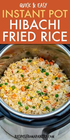 an instant pot filled with fried rice and carrots in it, text reads instant pot hi