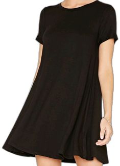 Casual Black Knee-length Top, Black Relaxed Fit T-shirt Dress With Short Sleeves, Casual Short Sleeve Solid Color Mini Dress, Casual Solid Mini T-shirt Dress, Casual Plain Mini Dress, Black Relaxed Fit T-shirt Dress With Crew Neck, Black Relaxed Fit Dress With Crew Neck, Casual Black Short Sleeve T-shirt Dress, Casual Black Shift Mini Dress