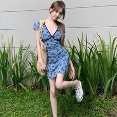 Cottagecore Floral Mini Dress Floral Print V-neck Dress For Picnic, V-neck Floral Print Dress For Picnic, Cottagecore V-neck Dress For Garden Party, Blue Cottagecore Dress For Spring, Casual V-neck Dress For Picnic, Summer Cottagecore V-neck Dress, Casual Floral Print Dress For Picnic, Blue Fitted Cottagecore Dress, Fitted V-neck Cottagecore Dresses