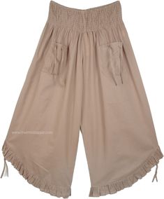 Anchor Grey Flared Calf Length Culotte Pants - A chic pair of everyday wide leg culotte in camel color that will go with a multitude of tops.  A cool Capri pant style with a wide shirred elastic waist, making the pants purely comfortable to wear. #tlb #SplitSkirtsPants #Misses #Pocket #vacationclothing #beachwrap #Solid Summer Capri Length Harem Pants With Elastic Waistband, Beige Wide-leg Harem Pants With Pockets, Beige High Waist Harem Pants With Elastic Waistband, Bohemian Solid Wide Leg Pants With Pockets, Khaki Wide Leg Pants With Elastic Waistband, Beige Bohemian Wide Leg Pants With Elastic Waistband, Bohemian Beige Wide Leg Pants With Elastic Waistband, Summer Brown Harem Pants With Loosely Fitted Hips, Beige Wide-leg Harem Pants With Elastic Waistband