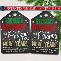 merry christmas and happy new year printable gift tags, set of 2 - digital file