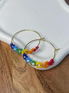 Pride Rainbow Daisy Hope Earrings 🏳️🌈 silver plated or gold plated hoops (30 mm) Hypoallergenic Rainbow Hoop Earrings As Gift, Rainbow Hypoallergenic Hoop Earrings, Hypoallergenic Rainbow Hoop Earrings, Rainbow Hoop Earrings With Ear Wire As Gift, Rainbow Nickel-free Dangle Hoop Earrings, Nickel-free Small Hoop Rainbow Earrings, Nickel-free Rainbow Dangle Hoop Earrings, Rainbow Hoop Earrings With Ear Wire For Gift, Rainbow Hoop Earrings With Ear Wire