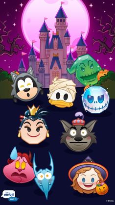 an image of halloween characters in front of a castle