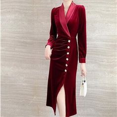 Top Rated Women Velvet Maxi Dress Side Split V-neck Ruched Stretchy Cocktail Party, Women's Dresses Velvet Party Dress, Velvet Cocktail Dress, Red Velvet Dress, Velvet Maxi Dress, Velvet Maxi, Date Dresses, Runway Dresses, Autumn Dress, Evening Party Dress