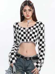 Size: S M L Fabric: other Collar: other/other Color classification: black, white, black and white grid Listed Year/Season: Spring 2023 Sleeve length: long sleeve Length: short