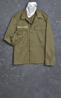 Lovely Vintage Army Jacket in Green Looks like Size Medium  Great military jacket made from high quality cotton twill Classic shape, button down front, nice collar Two deep buttoned flap chest pockets and two deep buttoned flap chest on back Buttoned cuffs Condition - Great vintage condition, some signs of wear, will age beautifully with time and use to get personal patina, might have some storage marks, with plenty of life left to give! PLEASE CHECK ALL MEASUREMENTS, THANK YOU!  Pit to Pit: 22" Military Style Cotton Utility Jacket With Lapel Collar, Military Cotton Outerwear With Lapel Collar, Military Style Cotton Outerwear With Lapel Collar, Military Cotton Outerwear For Work, Military Style Cotton Outerwear For Work, Military Style Cotton Utility Jacket For Work, Military Cotton Utility Jacket With Collar, Military-style Cotton Utility Jacket With Collar, Combat Style Cotton Outerwear With Multiple Pockets