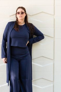 Fall Chic Stretch Pantsuit, Fall Stretch Pantsuit With Straight Pants, Fall Stretch Straight Pantsuit, Stretch Straight Pantsuit For Fall, Chic Full-length Pantsuit For Fall, Chic Full Length Pantsuit For Fall, High-waisted Stretch Pantsuit For Fall, Versatile Wide Leg Pants With 4-way Stretch For Fall, Fall Loungewear Pantsuit