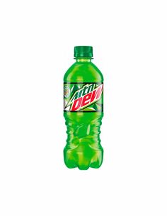 a bottle of mountain dew on a white background