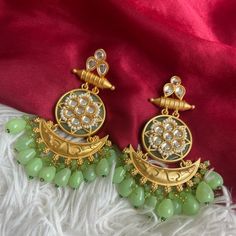 Light Green Jhumka (Earrings) Condition: Brand New Color: Light Green Mainly Style: Traditional South Asian Earrings Brand: Nimsim Accessories Message For Inquiries Elegant Green Chandbalis With Latkans, Green Latkans Earrings For Diwali, Green Bollywood Earrings With Latkans, Fusion Style Green Chandelier Earrings For Festive Occasions, Festive Green Chandbalis Dangle, Green Fusion Chandelier Earrings For Festive Occasions, Green Kundan Danglers With Fusion Style, Green Kundan Danglers In Fusion Style, Green Kundan Fusion Danglers