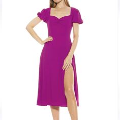 Alexia Admor Gracie Dress In Magenta Sweetheart Neck Midi Dress With Front Sleet Size 12 Fyi The Item Is From A Smoking Home But Stored In Separate Room Purple Midi Dress With Fitted Bodice For Cocktail, Purple Cocktail Midi Dress With Fitted Bodice, Flirty Midi Length Dress With Ruched Bodice, Purple Midi Dress With Fitted Bodice For Summer, Feminine Purple Dress With Fitted Bodice, Feminine Purple Dress With Sweetheart Neckline, Feminine Purple Square Neck Dress, Chic Purple Puff Sleeve Midi Dress, Chic Purple Midi Dress With Puff Sleeves