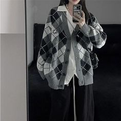 Shipping: Worldwide Express Shipping AvailableDelivery time: 7-15Days Fast ShippingReturns: Fast refund, 100% Money Back Guarantee. Korean Decoration, Oversized Korean Fashion, Preppy Jacket, Argyle Cardigan, Oversized Sweater Cardigan, Áo Len Cardigan, Outfit Design, Korean Fashion Women, Basic Jackets