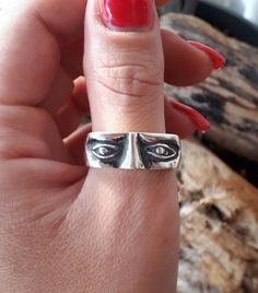 Eye ring, Statement ring, Sterling silver, Face ring, Vindage ring, Unique rings, Unisex ring, Human eye ring, Evil eye ring All our jewelry is HANDMADE 100% The material is 950 SILVER All my jewelry is safe and beautifully packed in elegant gift boxes and elegant gift bag We send our jewelry with FREE SHIPPING always with a TRACKING NUMBER to know every moment the move that your order makes with the safest Greek post offices HELLENIC POST If you want to receive your order in 3-4 bussiness days, Handmade Symbolic Rings For Everyday Wear, Symbolic Handmade Rings For Everyday, Handmade Adjustable Rings For Everyday Wear, Handmade Adjustable Engraved Ring For Everyday, Handmade Adjustable Promise Rings, Adjustable Handmade Promise Rings, Handmade Symbolic Promise Rings, Modern Handmade Midi Rings For Promise, Handmade Adjustable Stackable Promise Rings