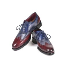 Paul Parkman Luxury Handmade Shoes Men's Bordeuax Grey & Blue Calfskin Oxfords BR027GRBL (PM5700) Material:Calf-skin Leather Color:Bordeuax, grey and blue hand painted upper. Hardware:None Outer Sole:Double leather sole and bordeaux leather lining. Wingtip oxford multicolor brogues. Goodyear welted construction. Comes with Original box and dustbag. PAUL PARKMAN creations are all made strictly by hand in a small factory in limited numbers. They feature obsessive research into leathers materials a Casual Boots Womens, Mens Dress Boots, Mens Boots Casual, Handmade Leather Shoes, Wingtip Oxford, Blue Hand, Shoe Size Conversion, Goodyear Welt, Mens Oxfords