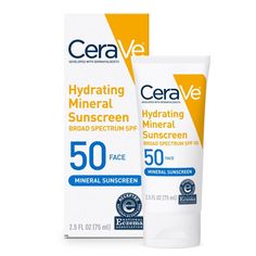 CeraVe Hydrating Mineral Face Sunscreen Lotion SPF 50 is a 100%-mineral, hydrating, oil-free face sunscreen with titanium dioxide and zinc oxide which are compliant for sale in Hawaii and Key West and form a protective barrier on your skin to help reflect UVA and UVB rays without irritating sensitive skin. Mineral face sunscreen has three essential ceramides to help restore the skin’s barrier and provide long-lasting hydration, as well as niacinamide to help calm skin. CeraVe hydrating sunscreen Mineral Sunscreen For Face, Best Drugstore Sunscreen, Sunscreen For Sensitive Skin, Branded Items, Sunscreen Spf 50, Face Lotion, Sunscreen Lotion, Zinc Oxide, Face Hydration