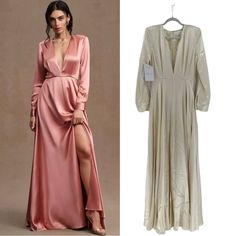 Reposhing This Item I Purchased. It’s Beautiful, Just Not For Me. Nwt Questions? Leave A Comment Below! Beige V-neck Evening Dress For Wedding, Chic Formal V-neck Gown, Elegant Silk V-neck Gown, Chic V-neck Spring Gown, Cream Silk V-neck Maxi Dress, Beige V-neck Maxi Dress For Cocktail, Feminine V-neck Evening Dress For Formal Occasions, Chic Long Sleeve Formal Gown, Formal V-neck Gown For Spring