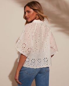 Infusing a dash of romance into any special occasion, the Sweet Tea Button Down Eyelet Top is just what you desire. Made from lightweight eyelet fabric, this top is as breezy as a summer afternoon, with a delicate scallop trim adds a touch of whimsy, while the front button closure keeps things effortlessly chic. With a nod to timeless femininity, this top captures the essence of romantic charm, making it a must-have for those moments when you want to feel uniquely beautiful. Runs large, consider Eyelet Shirt, Eyelet Fabric, Summer Afternoon, Scallop Trim, Eyelet Top, Charm Making, White Eyelet, Sweet Tea, Cultura Pop