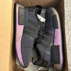 Brand New Black/Purple Adidas Nmd R1 J Women’s Size 4.5. Adidas Purple Sneakers For Sports, Sporty Purple Adidas Sneakers, Purple Synthetic Sneakers With Boost Midsole, Purple Fade-resistant Lace-up Sneakers, Purple Synthetic Sneakers With Laces, Purple Synthetic Sneakers, Purple Fade-resistant Synthetic Sneakers, Purple Adidas, Adidas Nmd R1