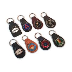 six different types of key chains are shown