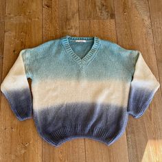 Perfect Condition Beautiful Sweater. No Size Is Noted On The Sweater But It Fits A S/M. Blue Mohair Sweater, Multicolor Long Sleeve Mohair Sweater, Multicolor Wool V-neck Sweater, Blue Hand-knitted Mohair Sweater, Multicolor Acrylic V-neck Sweater, Gerard Darel, It Fits, Beautiful Sweater, Mohair Sweater