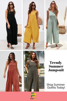 Upgrade your summer wardrobe with this casual sleeveless jumpsuit! Perfect for cute summer outfits for women and trendy summer clothes for women, this jumpsuit is a must-have for any fashion-forward woman. The lightweight fabric and sleeveless design make it perfect for those hot summer days, while the trendy wide-leg style keeps you looking stylish and chic. Stay on top of trendy women's styles for summer outfits with this versatile and flattering jumpsuit. Summer Loungewear Jumpsuits And Rompers In Solid Color, Summer Solid Color Overall Jumpsuit, Summer Solid Color Overalls Style Jumpsuit, Solid Color Summer Jumpsuits And Rompers For Day Out, Summer Solid Color Relaxed Fit Jumpsuits And Rompers, Solid Color Non-stretch Summer Jumpsuits And Rompers, Summer Relaxed Fit Solid Color Jumpsuits And Rompers, Non-stretch Solid Color Jumpsuits And Rompers For Summer, Summer Relaxed Fit Jumpsuits And Rompers In Solid Color