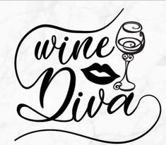 the word wine divia written in black ink with a glass of wine next to it