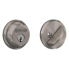 the schlage electronic door lock is shown in stainless steel and has a keyhole for