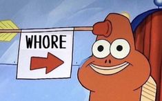 a cartoon character holding up a sign that says where