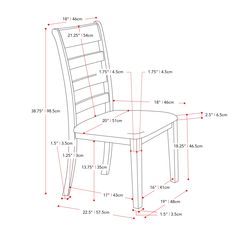 the measurements for a dining room chair with measurements to fit in front and back view