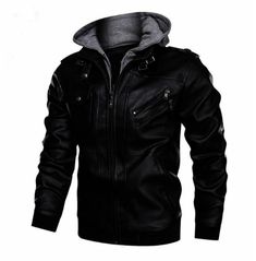 Men's Black Fall Leather Jacket With Hoodie Jjba Outfits, Jackets For Men Winter, Firework Art, Fall Leather Jacket, Black Leather Fashion, Jacket With Hoodie, Fall Leather, Cyberpunk Clothes, Winter Apparel