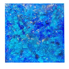 an abstract painting with blue and gold colors